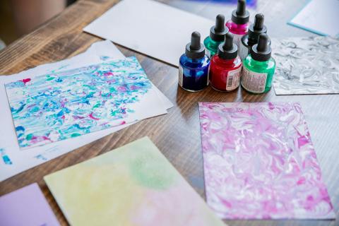 greeting cards with ink marbling