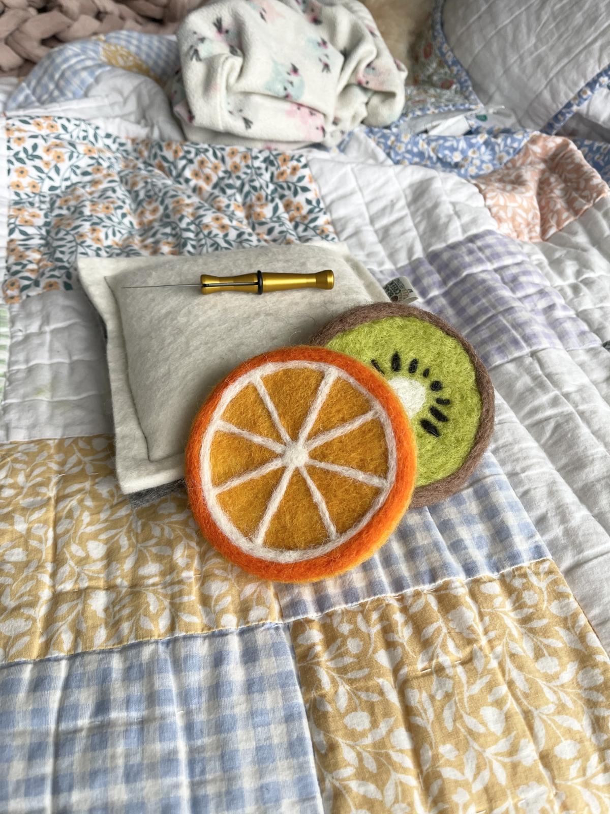 needle felted fruit coasters