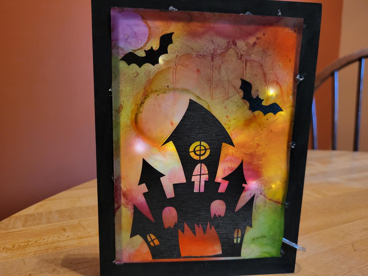 Haunted house light up alcohol ink craft